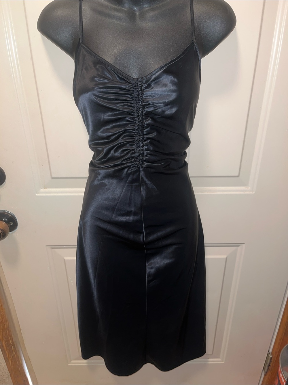 a new day Black Satin Ruched Front Midi Slip Dress